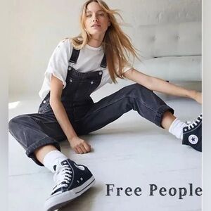 Free People Faded Black Denim Overalls, 26, Great Condition!